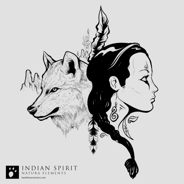 indian girl and wolf vector